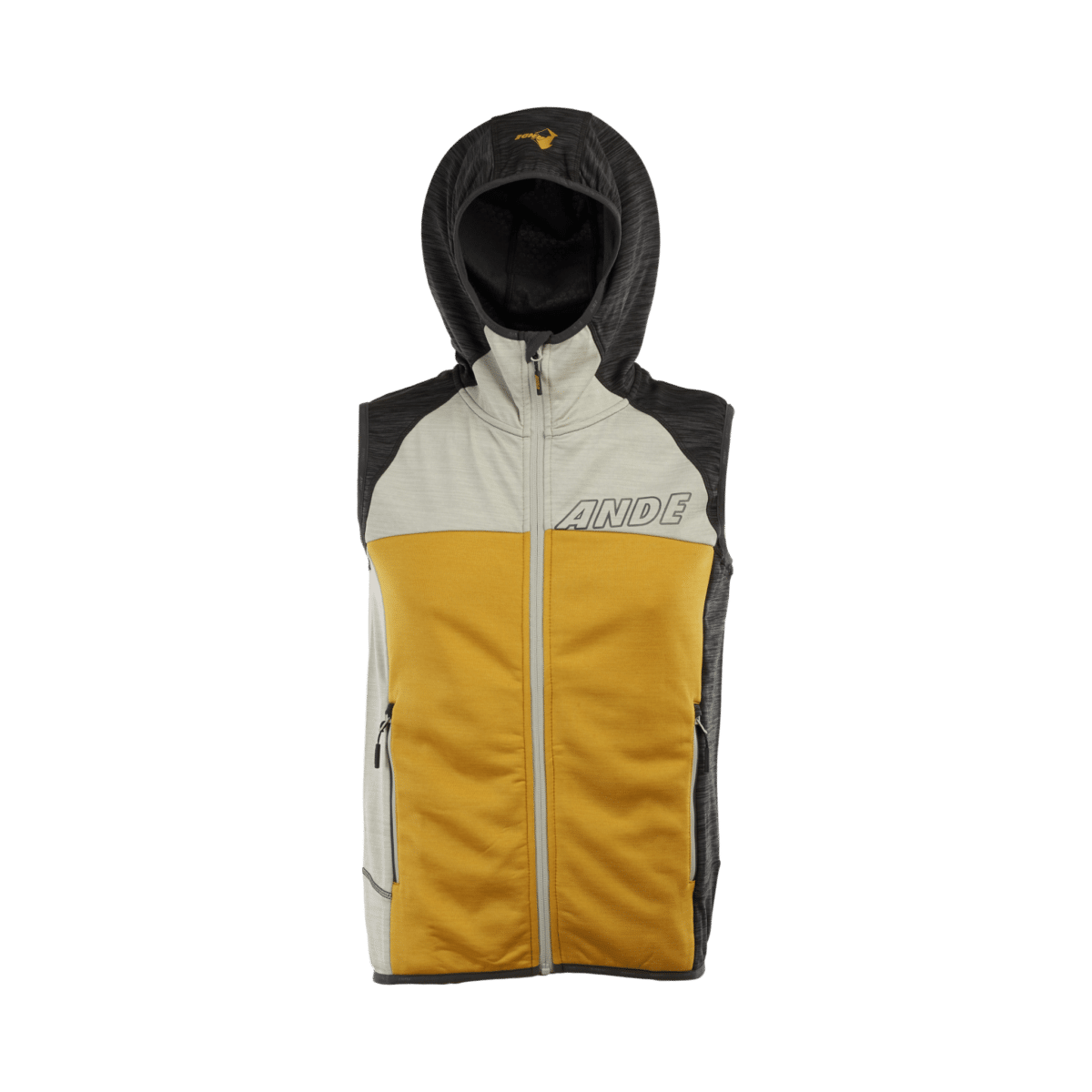 Gilet Qualido Fleece Vest gold e antracite con cappuccio